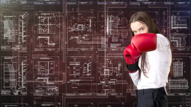 İşkadını mimar mühendis inşaat tasarım ve iş kavramı