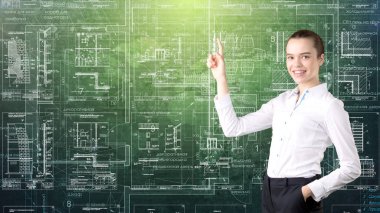 İşkadını mimar mühendis inşaat tasarım ve iş kavramı