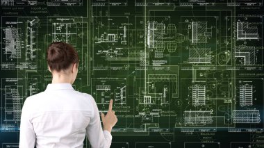 İşkadını mimar mühendis inşaat tasarım ve iş kavramı