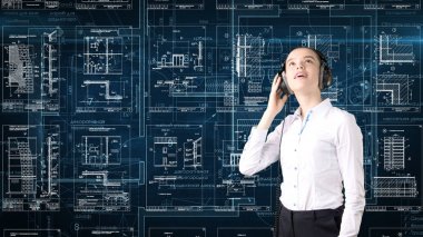 İşkadını mimar mühendis inşaat tasarım ve iş kavramı