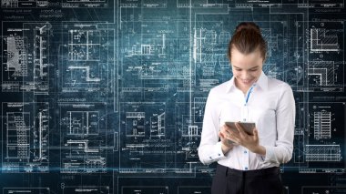 İşkadını mimar mühendis inşaat tasarım ve iş kavramı