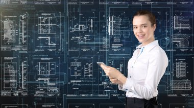 İşkadını mimar mühendis inşaat tasarım ve iş kavramı