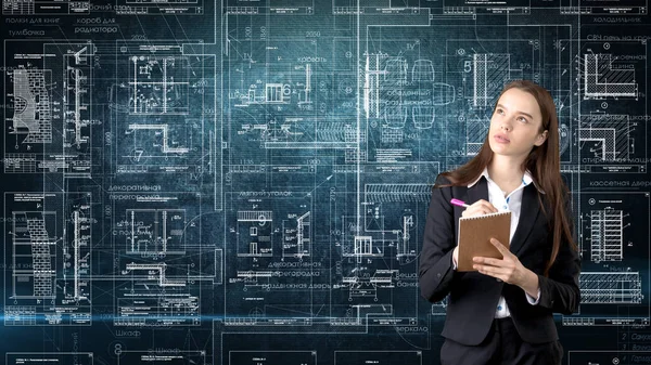 İşkadını mimar mühendis inşaat tasarım ve iş kavramı