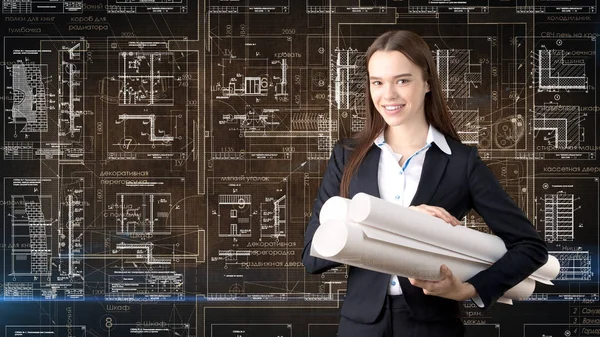 İşkadını mimar mühendis inşaat tasarım ve iş kavramı