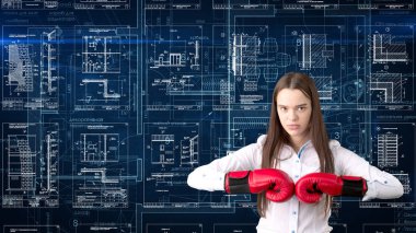 İşkadını mimar mühendis inşaat tasarım ve iş kavramı