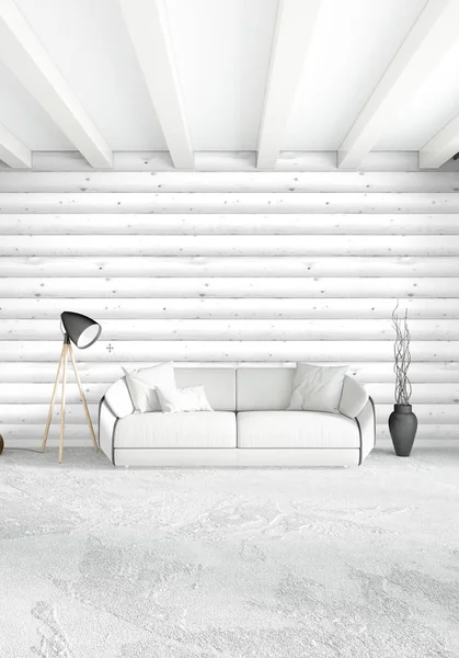 Chambre blanche style minimal Design intérieur avec mur en bois. Rendu 3D. Illustration 3D — Photo