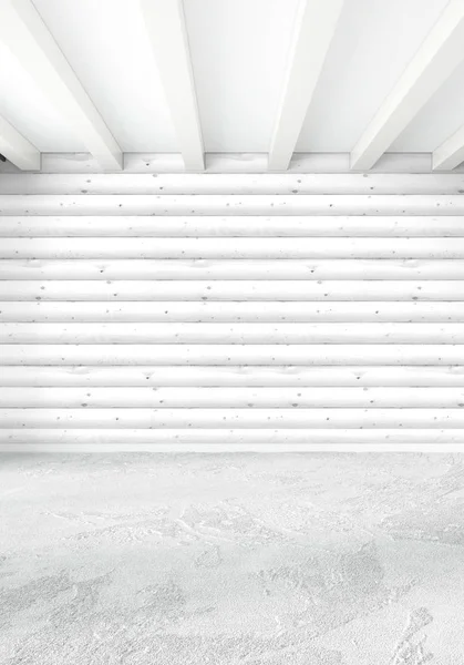 Dormitorio blanco estilo minimalista Diseño interior con pared de madera. Representación 3D. Ilustración 3D —  Fotos de Stock