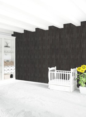 Modern çatı iç bebek odası veya kreş alanı ile eklektik duvar ile. 3D render.