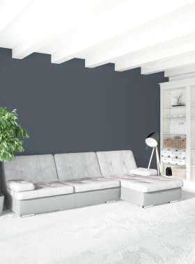 Modern çatı iç yatak odası veya oturma odası alanı ile eklektik duvar ile. 3D render.