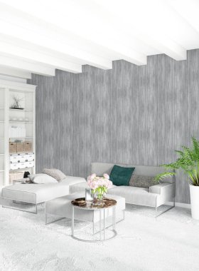 Modern çatı iç yatak odası veya oturma odası alanı ile eklektik duvar ile. 3D render.