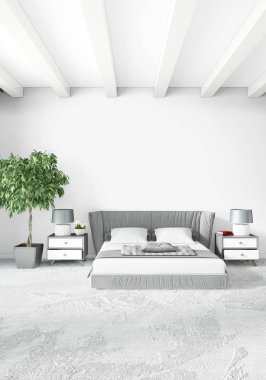 Modern çatı iç yatak odası veya oturma odası alanı ile eklektik duvar ile. 3D render.