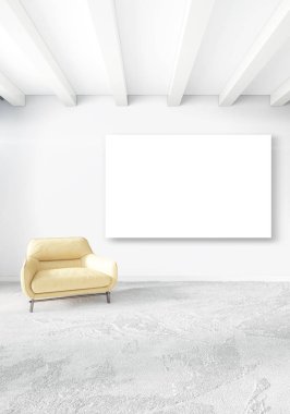 Dikey modern iç yatak odası veya oturma odası eklektik duvar ve boş çerçeve çizim boşaltmak için. 3D render