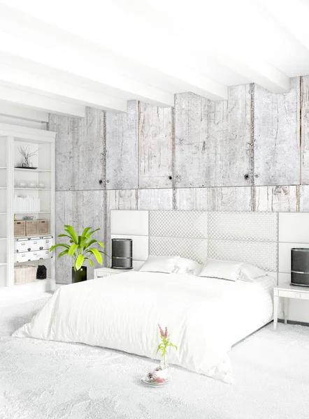 Сучасний лофт інтер'єр спальні або вітальні з еклектичною стіною з простором. 3D візуалізація . — стокове фото