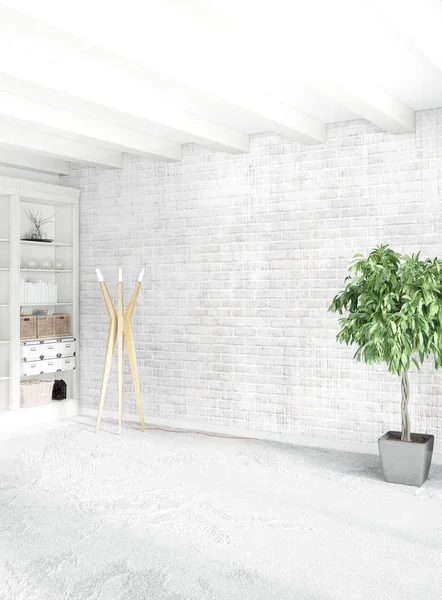 Chambre intérieure loft moderne ou salon avec mur éclectique avec espace. rendu 3D . — Photo