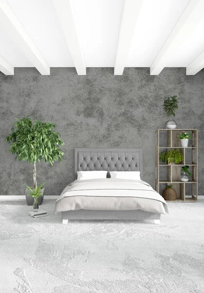 Modern çatı iç yatak odası veya oturma odası alanı ile eklektik duvar ile. 3D render.