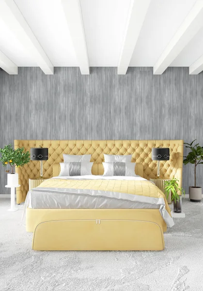 Modern çatı iç yatak odası veya oturma odası alanı ile eklektik duvar ile. 3D render.