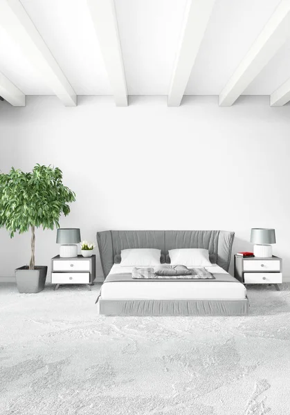 Modern çatı iç yatak odası veya oturma odası alanı ile eklektik duvar ile. 3D render.