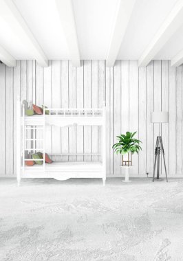 Modern çatı iç bebek odası veya kreş alanı ile eklektik duvar ile. 3D render.