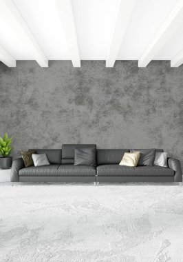 Modern çatı iç yatak odası veya oturma odası alanı ile eklektik duvar ile. 3D render.