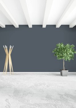 Modern çatı iç yatak odası veya oturma odası alanı ile eklektik duvar ile. 3D render.