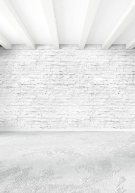 Modern çatı iç yatak odası veya oturma odası alanı ile eklektik duvar ile. 3D render.