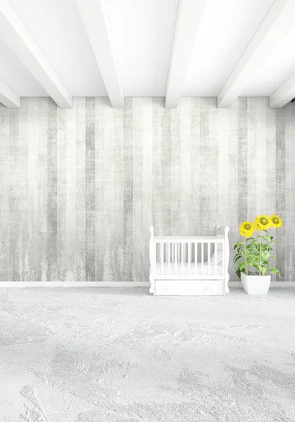 Modern çatı iç bebek odası veya kreş alanı ile eklektik duvar ile. 3D render.