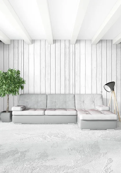 Modern çatı iç yatak odası veya oturma odası alanı ile eklektik duvar ile. 3D render.