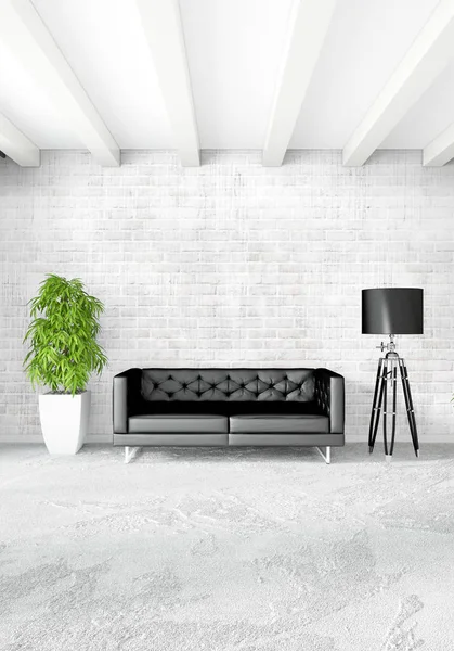 Modern çatı iç yatak odası veya oturma odası alanı ile eklektik duvar ile. 3D render.