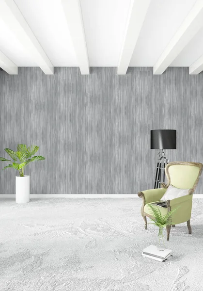 Modern çatı iç yatak odası veya oturma odası alanı ile eklektik duvar ile. 3D render.