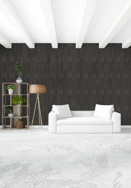 Modern çatı iç yatak odası veya oturma odası alanı ile eklektik duvar ile. 3D render.