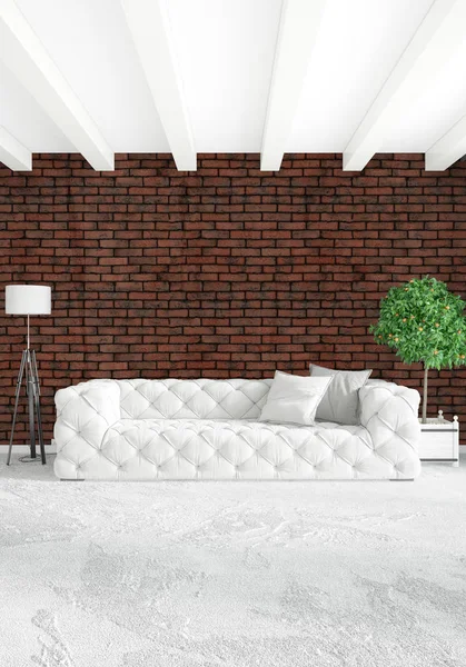 Modern çatı iç yatak odası veya oturma odası alanı ile eklektik duvar ile. 3D render.