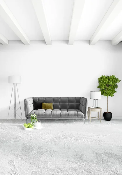 Modern çatı iç yatak odası veya oturma odası alanı ile eklektik duvar ile. 3D render.