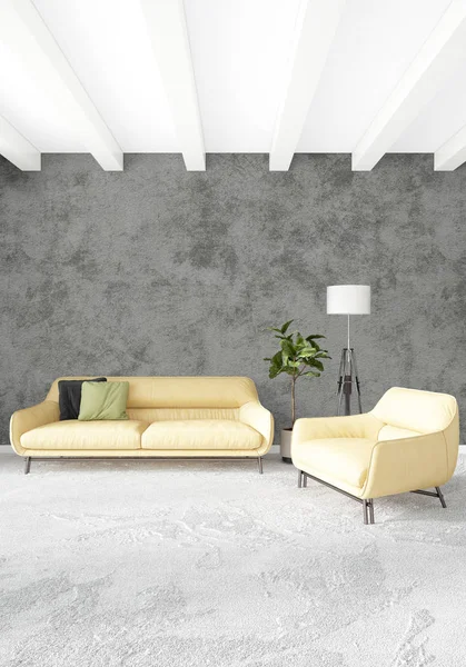 Modern çatı iç yatak odası veya oturma odası alanı ile eklektik duvar ile. 3D render.