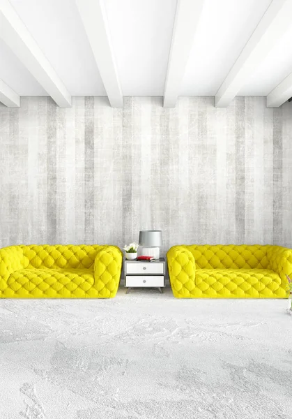 Modern çatı iç yatak odası veya oturma odası alanı ile eklektik duvar ile. 3D render.