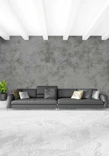 Modern çatı iç yatak odası veya oturma odası alanı ile eklektik duvar ile. 3D render.