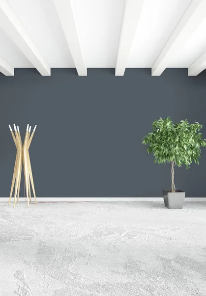 Modern çatı iç yatak odası veya oturma odası alanı ile eklektik duvar ile. 3D render.