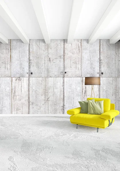 Modern çatı iç yatak odası veya oturma odası alanı ile eklektik duvar ile. 3D render.