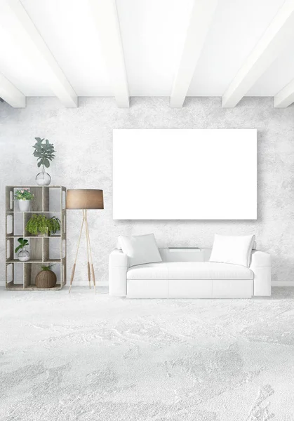 Dikey modern iç yatak odası veya oturma odası eklektik duvar ve boş çerçeve çizim boşaltmak için. 3D render