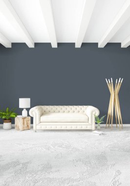 Modern çatı iç yatak odası veya oturma odası alanı ile eklektik duvar ile. 3D render.