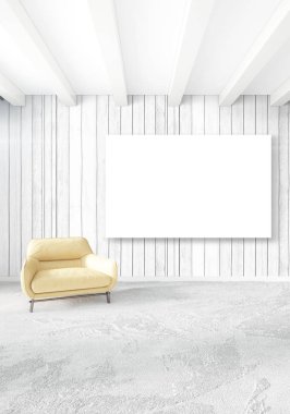 Dikey modern iç yatak odası veya oturma odası eklektik duvar ve boş çerçeve çizim boşaltmak için. 3D render