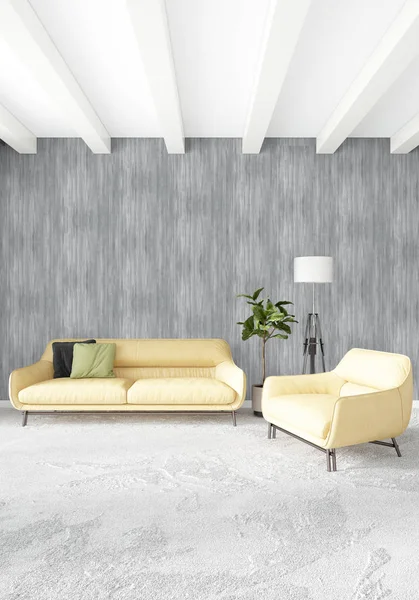 Modern çatı iç yatak odası veya oturma odası alanı ile eklektik duvar ile. 3D render.