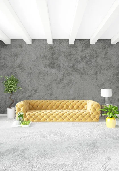 Modern çatı iç yatak odası veya oturma odası alanı ile eklektik duvar ile. 3D render.