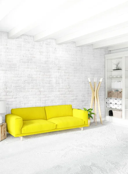 Modern çatı iç yatak odası veya oturma odası alanı ile eklektik duvar ile. 3D render.