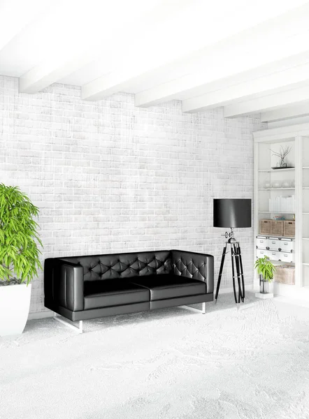 Modern çatı iç yatak odası veya oturma odası alanı ile eklektik duvar ile. 3D render.