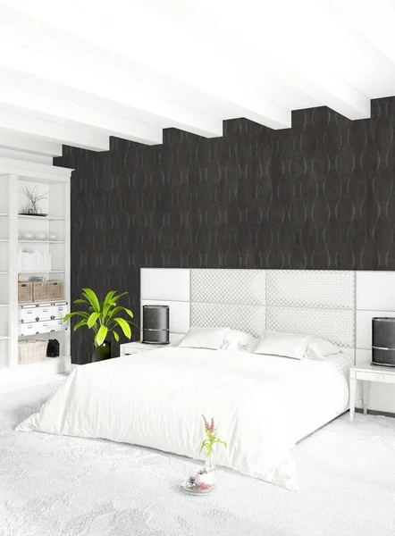 Chambre intérieure loft moderne ou salon avec mur éclectique avec espace. rendu 3D . — Photo