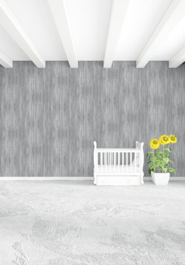 Modern çatı iç bebek odası veya kreş alanı ile eklektik duvar ile. 3D render.