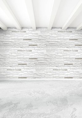 Modern çatı iç yatak odası veya oturma odası alanı ile eklektik duvar ile. 3D render.