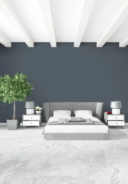 Moderní podkroví interiéru ložnice nebo obývacího pokoje s eklektickou zdi s prostorem. 3D vykreslování. — Stock fotografie