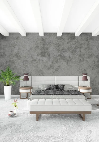 Modern çatı iç yatak odası veya oturma odası alanı ile eklektik duvar ile. 3D render.