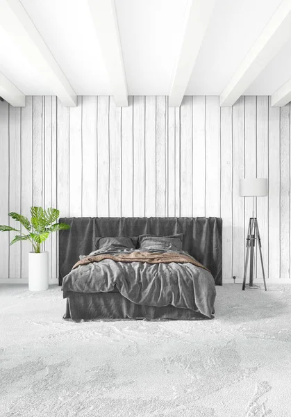 Modern çatı iç yatak odası veya oturma odası alanı ile eklektik duvar ile. 3D render.